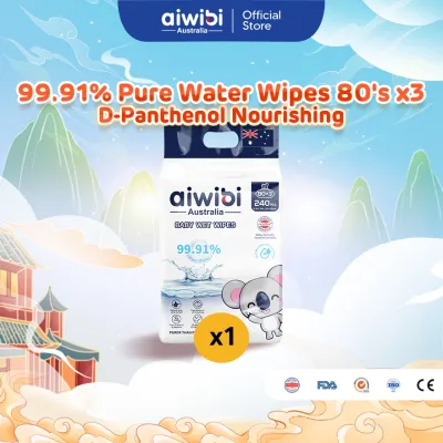 [Voonjia 28-30/Sep][Bundle of 3] Aiwibi Baby 99.91% Pure Water Wipes 80s (if pre-order delivery on 3/Oct onward)