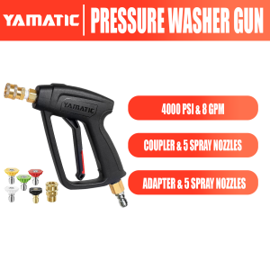 YAMATIC Short Pressure Washer Gun with Swivel Brass 3/8" Quick Connector Power Washer Handle with Easy Pull Trigger Replacement for Ryobi Simpson Craftsman DeWalt 4000 PSI