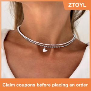 【ZTOYL】 Choker Dây chuyền trái tim Mặt dây chuyền chuỗi Đồ trang sức phụ nữ чокер Glass Multilayer Neck collier Femme cadenas Para mujer cho cô gái