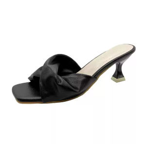 Women’s Elegant Mule Sandals Square Toe High Heels Slip On Open Toe Casual Fashion Shoes