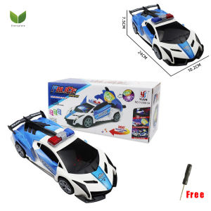 360° Rotation Deformation  Electric Toy Car With LED Light Music Police Car Vehicle Toy With Automatic Lifting Door Universal Police Air Plane Educational Toy For Kids Toddlers