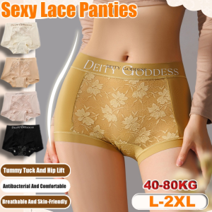 French Lace Light Shaping Abdomen Panties Ice Silk High Waist Seamless Shaping Underwear High Waist Lace Panty