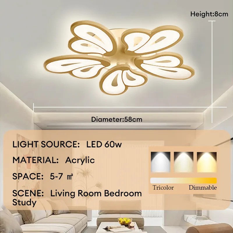 LED Ceiling Light Modern Design 3/5/9/12 Heads Butterfly Petal Tri-Color  Flush Mount Lights Nordic Creative With Gold Metal Ceiling Lights For  Living