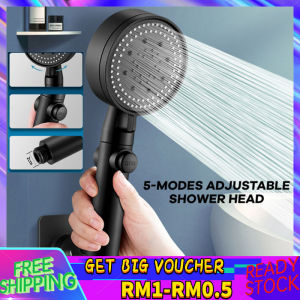 Shipping From Malaysia Shower Head Water Saving Black 5 Mode Adjustable High Pressure Shower One-key Stop Water Massage Eco Shower Bathroom Set