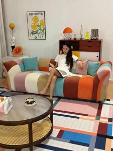 rainbow blind  sofa small living room pixel color blocked straight row fabric al sofa