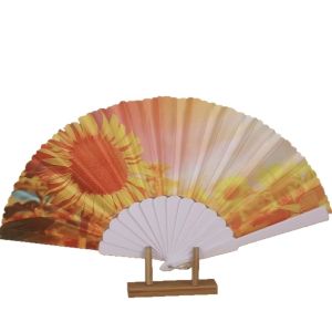 ALENEE Sunflower Folding Fan Collapsible Handheld Decorative Fan European Style Retro Cloth Fan Party Decoration