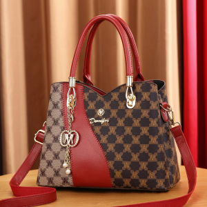 Soft leather patchwork printed womens handbag hand-held shoulder and crossbody bag with large capacity for middle-aged women