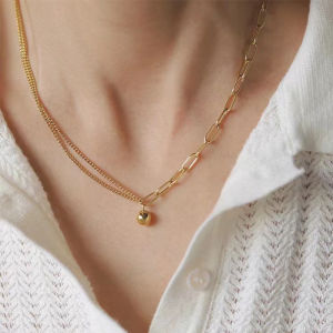 BESFOME Stainless Necklace for Women Non Tarnish Small Round Ball Pendant Gold Chain Jewelry Gift