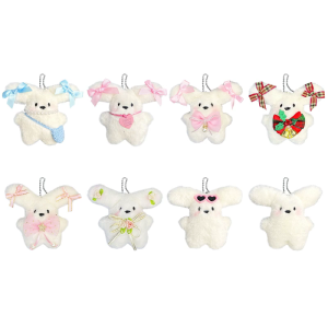Cute Plush Dog Toy Keychain Pendant Sweet Bowknot Big Ear Puppy Dolls Bag Charm Ornament for Collector and Enthusiasts