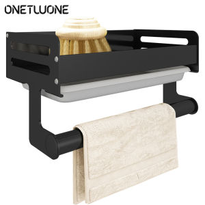 Onetwone จัดระเบียบอ่างล้างมือที่เก็บของแบบไม่มีหมัดพร้อมพื้นที่แกนแขวนผ้าเช็ดตัวอลูมิเนียมที่เก็บเครื่องครัวชั้นวางจานที่วางฟองน้ำที่คว่ำจานไม้แขวนผ้าที่คว่ำจานในห้องน้ำ