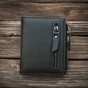 High Quality Genuine Leather Wallets for Women and Men Short Front Pocket Wallet ID Credit Card Holders Coin Purse Zipper Pocket