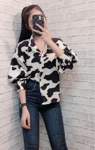 [ส่งเร็วพิเศษ!] เชิ้ตแขนสม้อกลายวัว เสื้อเชิ้ตหญิง