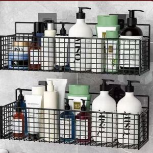 Rak Gantung Kamar Mandi Sabun Besi Hitam Keranjang Jaring Kotak Tempat Deterjen Tempel Tanpa Bor
