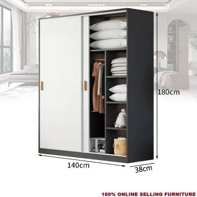 [On Hand]Nordic Luxury Sliding Door Wardrobe Cabinet Wood Furniture Wardrobe Organizer 180cm Simple Assembly Wardrobe Organizer
