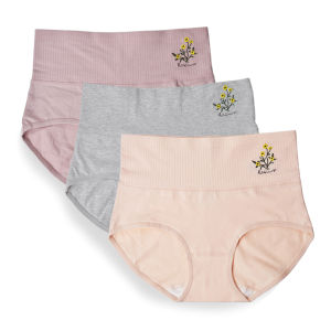 3Pcs Womens Cotton Panties High Waist Abdomen and Hip-up Brifes Ladies Breathable Underpants