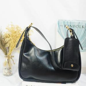 Tas Selempang Wanita Elegan Korea - Ayumi Bag Vintage/Emulsi/Geometris - Hitam/Coklat