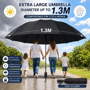 Oversized 12-Rib Large Folding Umbrella Windproof Anti-UV 12 Ribs Durable Umbrella for Sunny & Rainy