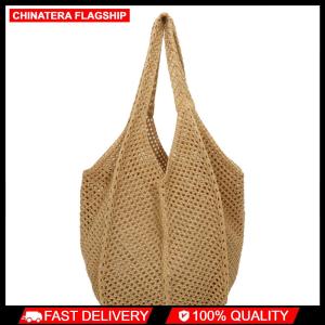 Women Crochet Tote Bag Mesh Beach Bag Large Capacity Hollow Out Tote Bag Solid Color Casual Handbag for Travel Vacation