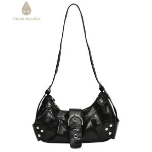 【Hàng mới】chất liệu da PU Túi hobo Punk Y2K Ví cho nữ nách với ví cầm tay Túi xách khóa kéo để mua sắm du lịch làm việc