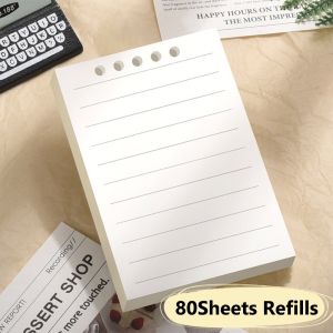 NEAVERLER01 80Sheets A7 Portable Pocket Notebook Simple Loose-leaf Square Notepad Horizontal Line Inner Page Memo Pad Diary Book