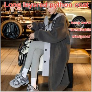 Long Coat Versatile Jacket Long Hooded Skirt  Versatile Loose Fashionable Coat Warmth Retention Stylish Appearance 外套风衣