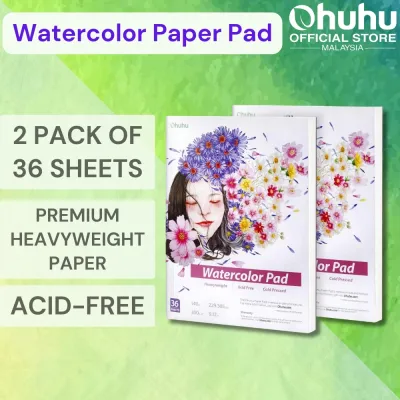 Ohuhu Watercolor Paper Pad Sketchbooks 2 Pack 9x12IN 140 LB/300 GSM Heavyweight Papers 36 Sheets/72 Pages Glue-Bound Watercolor Pad for Marker Acrylic Watercolor Pen Pencil Painting Christmas Gift