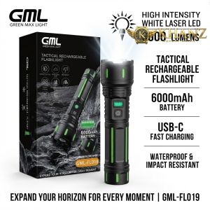 [50% OFF ] GREEN MAX LIGHT Tactical Rechargeble Flash LIGHT(Batter Indicator) GML-FL-019
