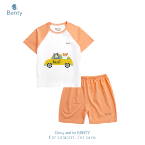 Bộ cộc tay cài chéo BENTY BT019 in xe chất mềm mịn thấm hút mồ hôi quần áo trẻ em cao cấp