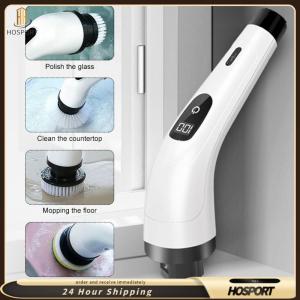 【HOSPORT】Cordless Cleaning Brush 7 Replaceable Brush Heads Shower Scrubber with Extendable Handle for Bathroom Bathtub Tile Floor