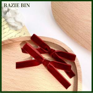 RAZIE BIN คลิปหนีบผมรูปโบว์ผ้ากำมะหยี่สไตล์เกาหลีสีทึบสไตล์วินเทจ2ชิ้นกิ๊บด้านข้างน่ารักกิ๊บหนีบผมสุดเท่สำหรับเด็กผู้หญิง