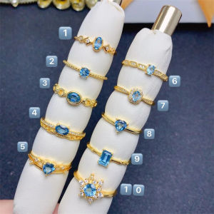 925 Silver 18K Yellow Gold Natural Topaz Ring Wedding Ring for Women Adjustable Size Genuine Gemstone with Certificate