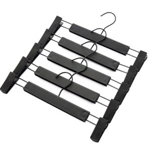 10 Pcs Black Matt Pants Skirt Hangers Trouser Stand Holder With 2 Adjustable Clips