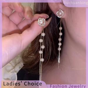 [Hot Sale Jewellery]liuchuanbing 1Pair Korean Style Long Imitation Tassel Dangle Earrings For Women Trendy Full Fringe Drop Earring Vintage Jewelry