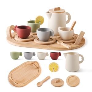 YOUSHI TOP cooking set toys for girls Wooden Teapot Teacup Simulation Kitchen Utensil Education Afternoon Tea Toy Montessori Toy Silicone Pretend Play Toy Girls Boys