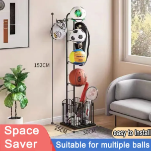 Basketball Storage Ring Basketball Storage Rack With Hooks Sport Equipment Storage Rack Ball Display Rack Detachable Football Volleyball Rugby Ball Stand Portable Indoor Holding For Gym Living Room Stadium