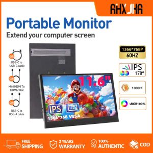 AHXJKA 11.6inch Portable Monitor 100%sRGB Laptop Screen Extension For Phone PS3/4/5 Switch Xbox Dual USB-C&HDMI