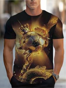 ladaza3d Digital Man T Shirt Summer hot-selling football pattern round-neck breathable short-sleeve shirt
