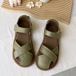 Ielgy Dép đế bằng Giày Da Mùa Hè Mới Dép Giày đi học La Mã cổ thấp