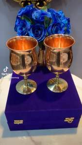 Tulip copper glass 26 oz. 750 ml. แก้วเบียร์เยอรมันทองแดง แก้วทองแดงดอกทิวลิปลายเรียบ แก้วทองแดงแท้ทรงดอกทิวลิป set of 2 copper glass copper mug copper wineglass copper German beer glass