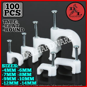 D-1814 100PCS FLAT/ROUND TYPE CABLE CLIPS PVC NAIL CABLE WIRE CLIP WALL HANGING CLAMP