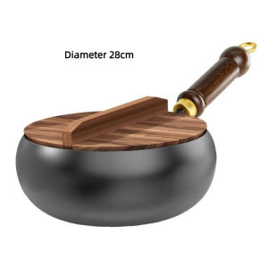 HELUVK Hand Forging Cast Iron Pot with Wooden Lid Uncoated Big Belly Pot Skillet Healthy NonStick Frying Pan Induction Cooker Gas