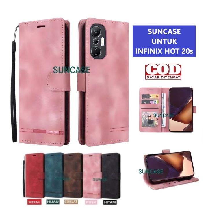 Casing INFINIX HOT 20S model flip buka tutup case kulit ada tempat foto dan kartu juga tali hp flip cover premium