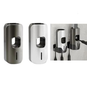 ยาสีฟันอัตโนมัติเครื่องกดติดผนังที่บีบยาสีฟันไฟฟ้าพร้อมช่องใส่แปรงสีฟัน2ช่องสำหรับเด็กและผู้ใหญ่