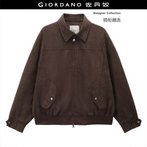 GIORDANO Women Jackets Sand Faux Suede Relaxed Jackets Turndown Collar Zip Front Fashionable Casual Jackets 18376615