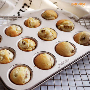 CHEFMADE Mini Muffin Pan 12 Cups Non-Stick Baking Mould Cupcake Pie Tray Bakeware For Oven Baking Gold WK9021
