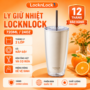 Ly Nhựa 2 Lớp LocknLock Double Wall Cold Cup HAP507 750ml Kèm Ống Hút & Cọ Rửa Giữ Lạnh Hàng Chính Hãng