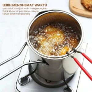 Deep Fryer 2IN1 Stainless Steel + Saringan 1200ml Panci Penggorengan Multifungsi Penggorengan Hemat Minyak 1.2L