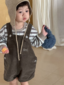 Childrens Spring Striped Sweatshirt and Overalls Two-Piece Set 2026 Baby spring clothing Korean style childrens clothing boys suit
