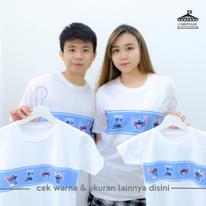 CAROTYLES S Kaos Couple Keluarga Motif STITCH GARIS Wanita Lengan Pendek Katun