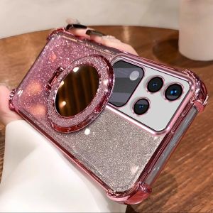 เคส เคสสำหรับ VIVO V30 PRO 5G 2024 VIVO V30 V30E 5G เคสศัพท์ เคสนิ่มซิลิโคนกันกระแทกพร้อมขอบทองเงาและขาตั้งกระจก sjdzsfjz01